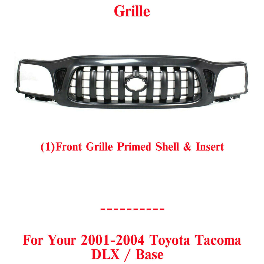 Front Grille Primed Shell & Insert For 2001-2004 Toyota Tacoma DLX / Base