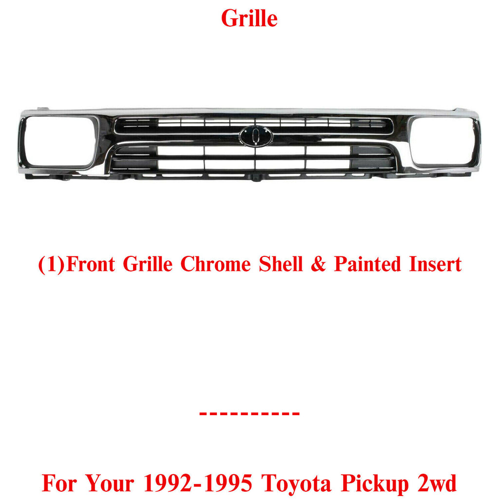 Front Grille Chrome Shell & Painted Insert For 1992-1995 Toyota Pickup 2WD