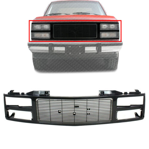 Front Grille Primed Shell and Insert Black For 1988 - 1993 GMC C/K Series