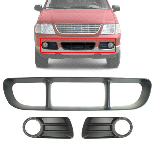 Front Bumper Center Grille & Fog Lamp Bezels For 2002-2005 Ford Explorer