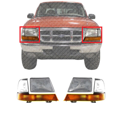Head Lamps + Corner Parking Lamps Set LH & RH Side For 1998-2000 Ford Ranger