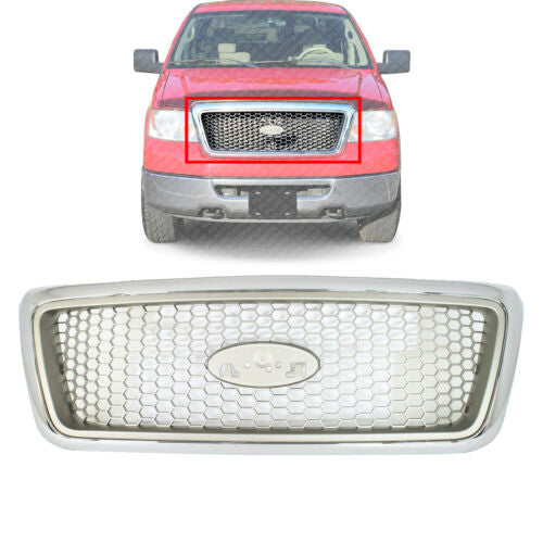 Front Grille Chrome Shell With Beige Insert Plastic For 2004-2008 Ford F-150