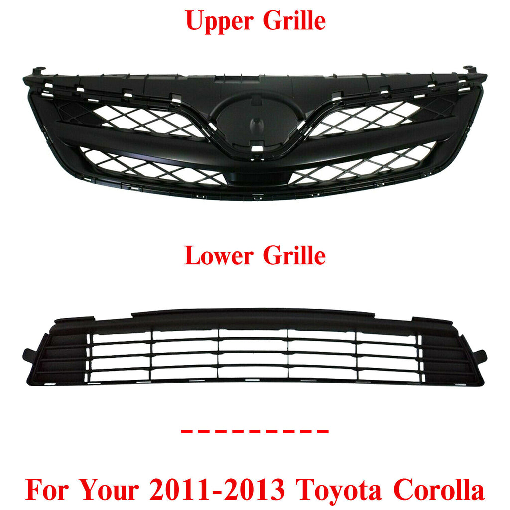 Front Upper Grille Primed & Bumper Grille Textured For 2011-13 Toyota Corolla