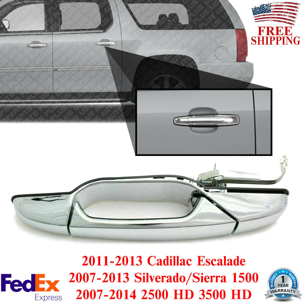 Rear Exterior Door Handle Chrome LH w/o Keyhole For 2007-14 Chevrolet Silverado