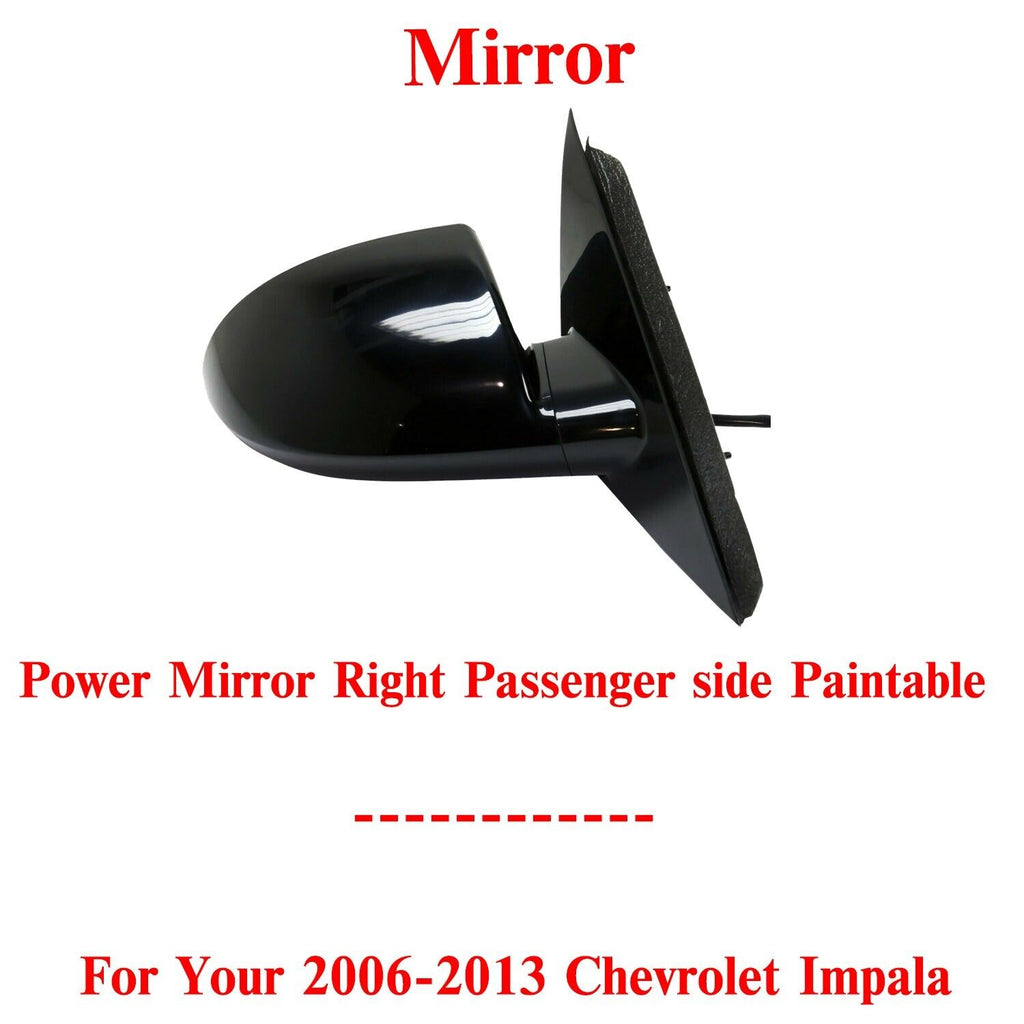 Power Mirror Right Passenger side Paintable For 2006-2013 Chevrolet Impala