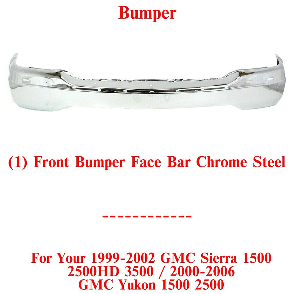 Front Bumper Chrome Steel For 1999-2002 GMC Sierra 1500 2000-2006