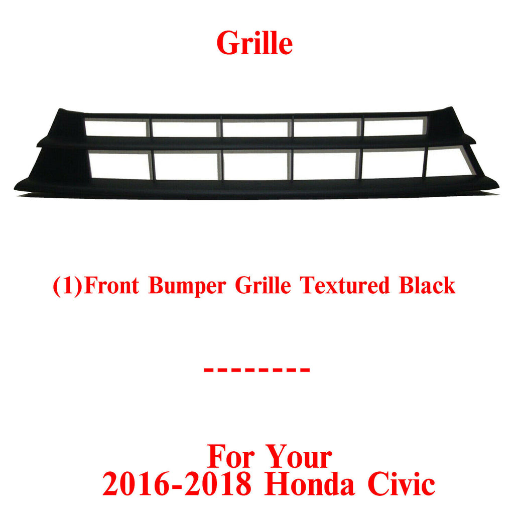 Front Bumper Face Bar Grille Textured For 2016-2018 Honda Civic Coupe / Sedan