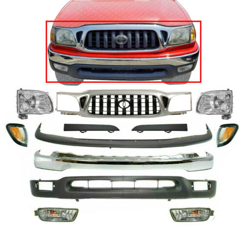 Front Chrome Grille with Black Insert + Bumper Kit For 2001-2004 Toyota Tacoma