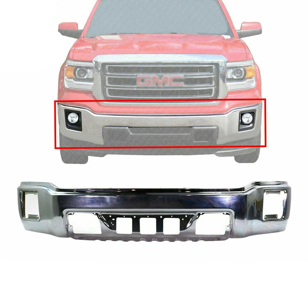 Front Chrome Bumper Steel Face Bar W/o IPAS Holes for 2014-2015 GMC Sierra 1500