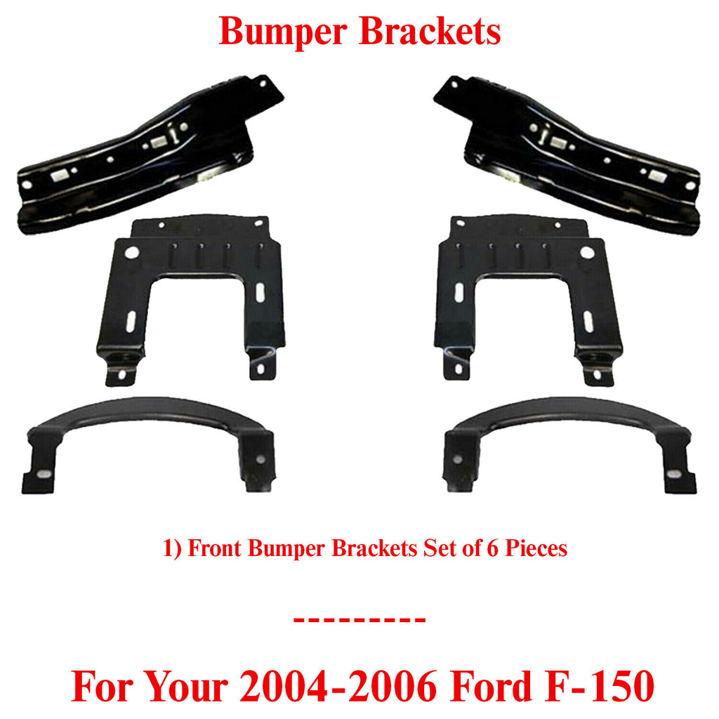 Set of 6 pcs Front Bumper Plate Full Brackets Kit For 2004-2006 Ford F-150 Truck