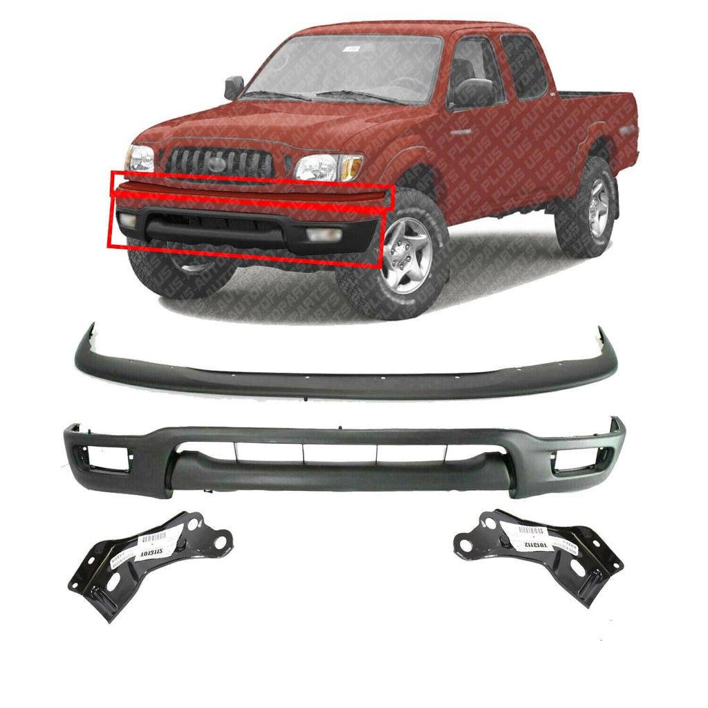 Front Upper Filler + Lower Valance Primed + Brackets For 2001-04 Toyota Tacoma