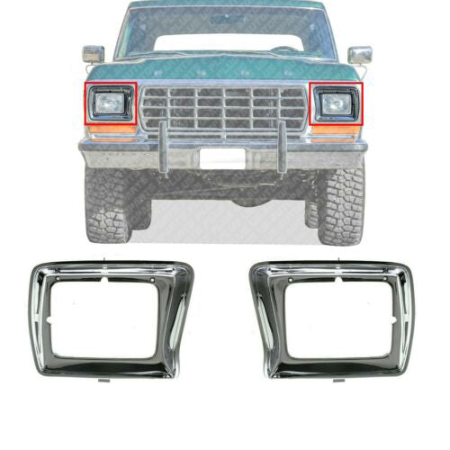 Front Headlamps Door Chrome Rectangular LH & RH Side For 1978-1979 Ford F-Series