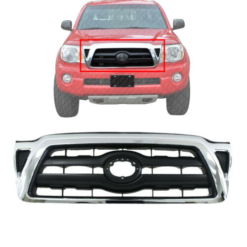 Front Grille Chrome Shell With Black Insert For 2005-2008 Toyota Tacoma