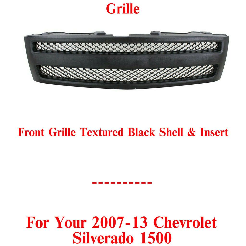 Front Grille Textured Black Shell & Insert For 2007-13 Chevrolet Silverado 1500