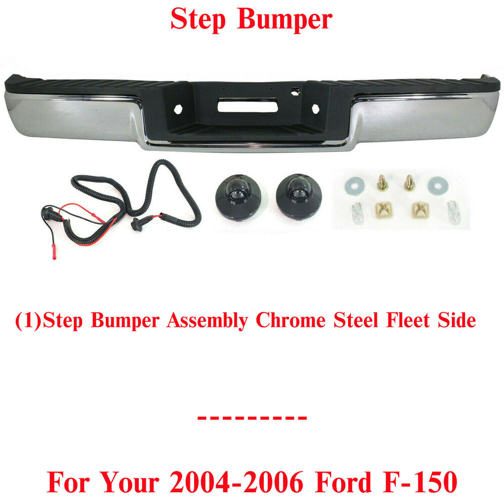 Rear Step Bumper Assembly Fleet Side Steel Chrome For 2004-2006 Ford F-150