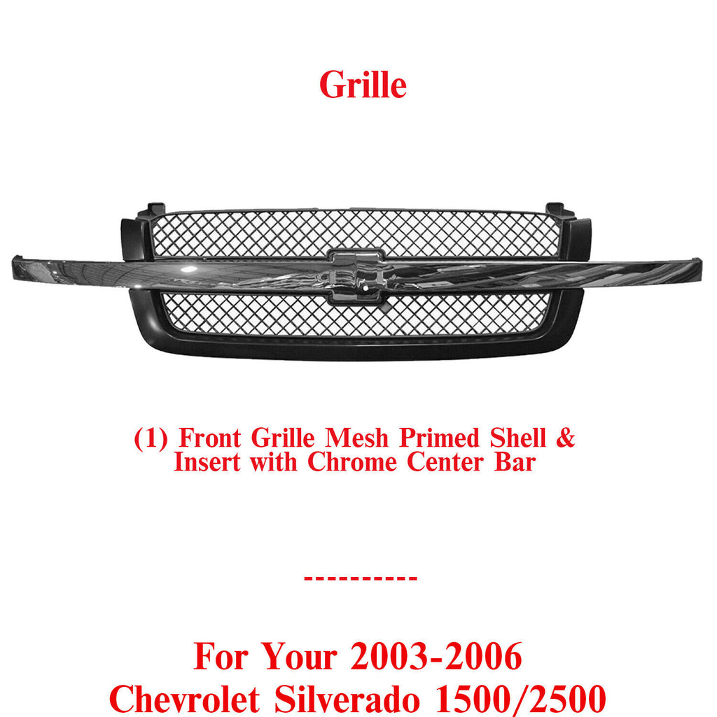 Front Grille Chrome Molding Strip For 2003-2006 Silverado Avalanche 1500-2500