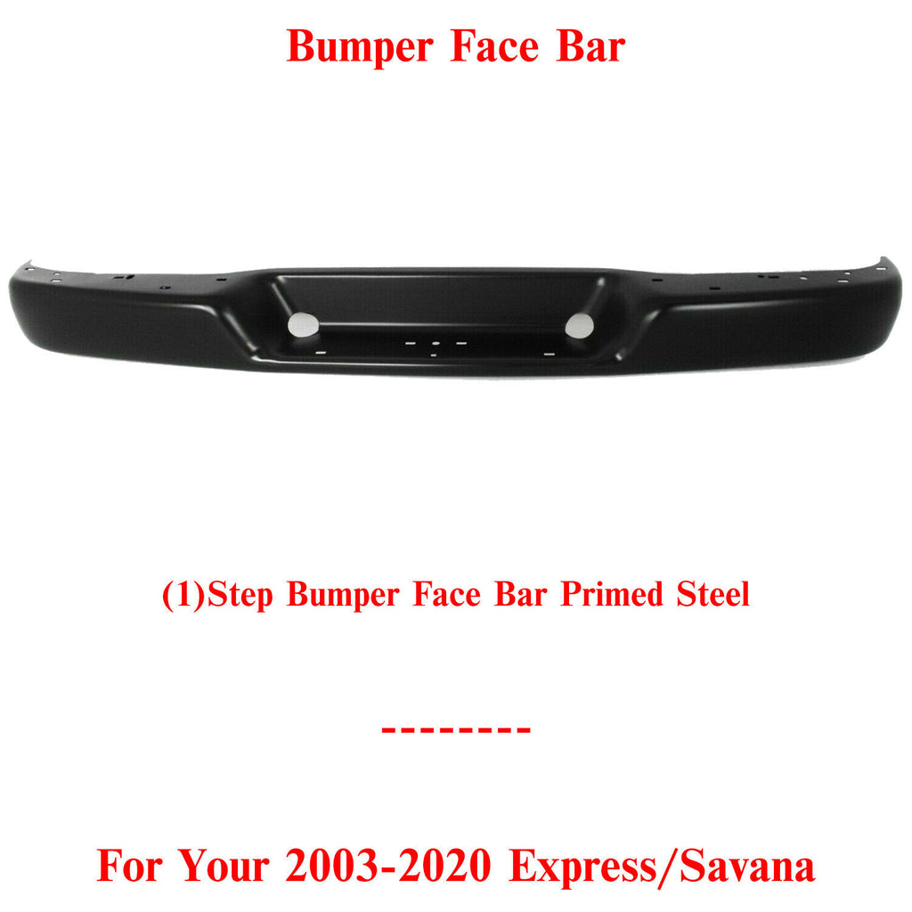 Step Bumper Face Bar Primed Steel For 2003-2020 Chevrolet Express / GMC Savana