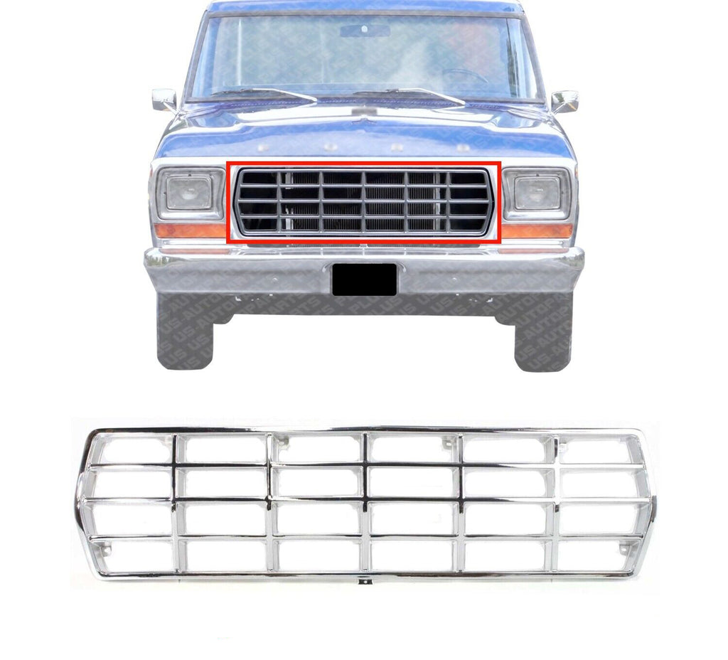 Front Grille Chrome Shell & Insert Plastic For 1978-1979 Ford F-Series / Bronco