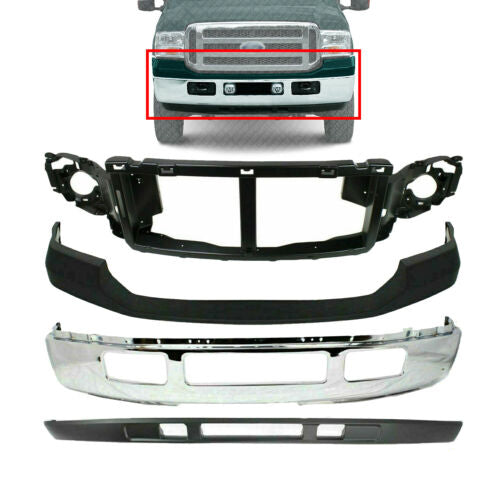 Front Header Panel + Bumper Kit For 2005-2007 Ford F-250 F-350 Super Duty