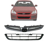 Front Upper Grille Primed Insert +Lower Grille Textured For 2006-07 Honda Accord