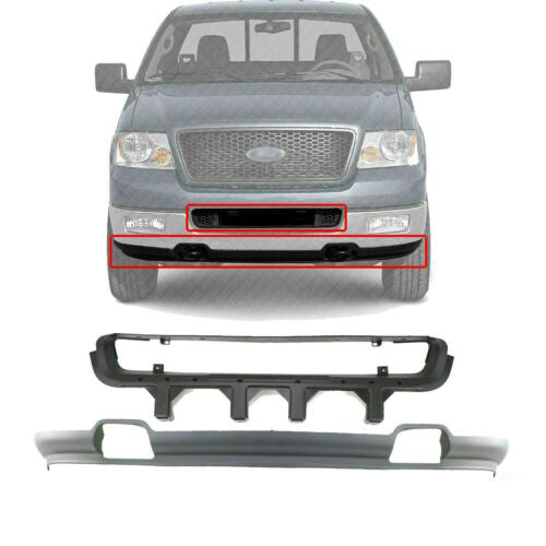 Front Lower Valance Primed + Bumper Grille Center Textured For 04-05 Ford F-150