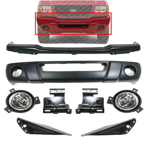 Front Bumper Primed + Valance + Brackets + Fog Lamps For 2001-2003 Ford Ranger