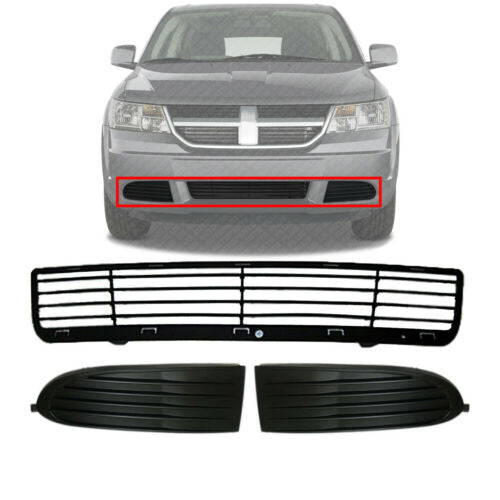 Front Bumper Grill & Pair of Fog Light Covers For 2009-2013 Dodge Journey