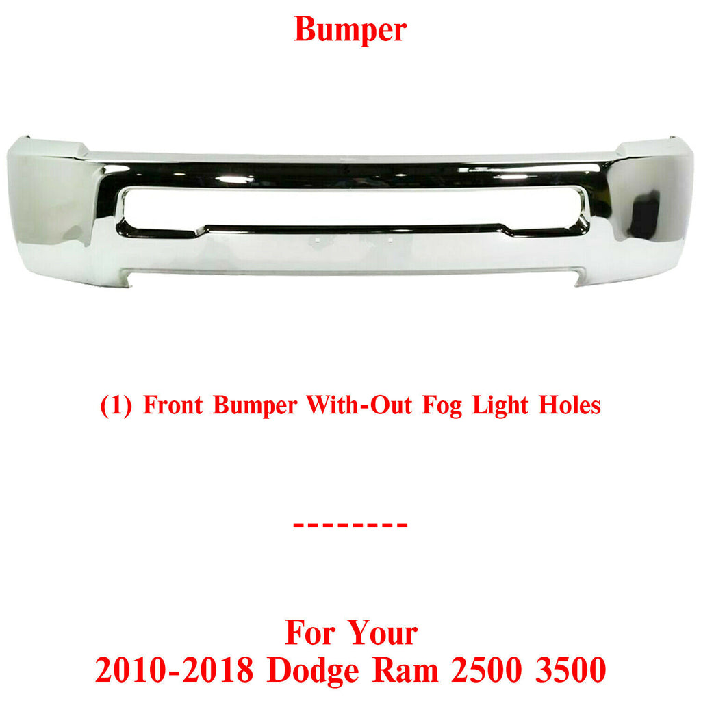 Front Bumper Chrome w/o Fog Light Holes For 2010-2018 Dodge Ram 2500 3500