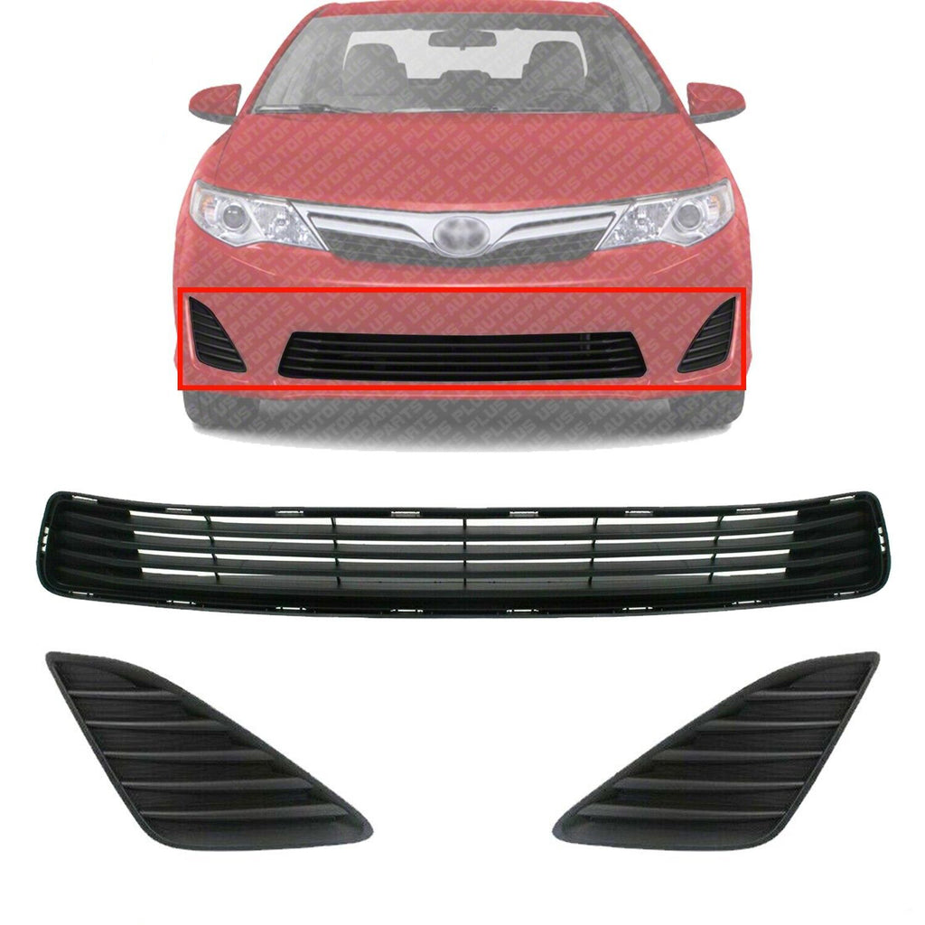 Front Lower Grille Textured + Fog Light Cover LH & RH For 2012-2014 Toyota Camry