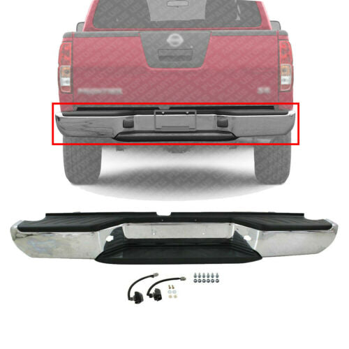 Rear Bumper Assembly Chrome Fits w/o Sensor Holes For 2005-2019 Nissan Frontier