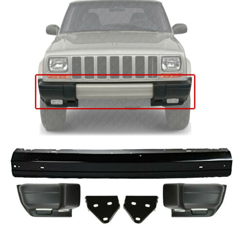 Front Bumper Face Bar + Ends + Mounting Brackets For 1997-2001 Jeep Cherokee