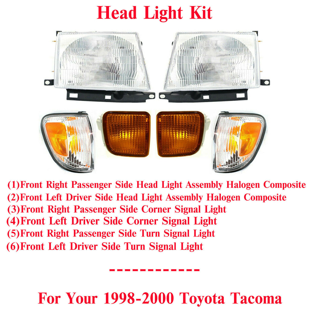 Front Headlight Kit + Turn Signal Light LH & RH Side For 1998-2000 Toyota Tacoma