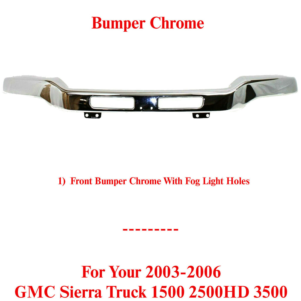 Front Bumper Chrome Face Bar For 2003-2006 GMC Sierra Truck 1500 2500HD 3500