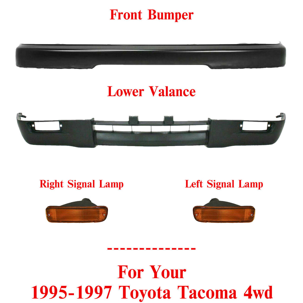 Front Bumper Primed Steel + Signal + Lower Valance For 95-1997 Toyota Tacoma 4WD