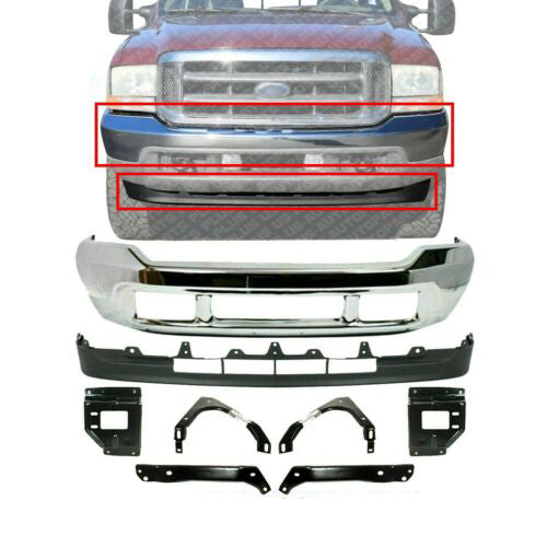 Front Bumper Chrome + Valance + Brackets For 1999-02 Ford F-250 F350 Super Duty