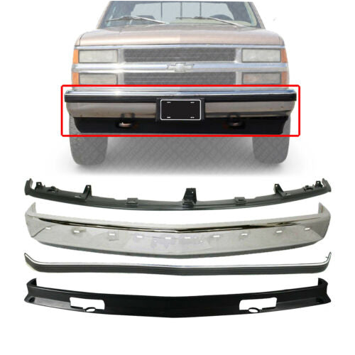 Front Bumper Chrome +Filler + Molding + Valance For 1988-2002 Chevy C/K Pickup