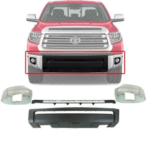 Front Bumper Cover & Grille Textured End Caps Chrome For 2014-2020 Toyota Tundra