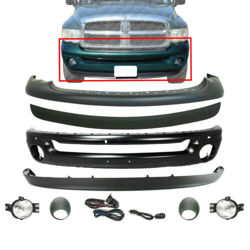 Front Bumper Primed Steel Kit + Fog Light For 2002-2005 Dodge Ram 1500 2500 3500