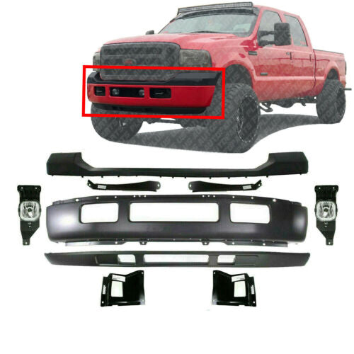 Front Bumper Kit + Bumper Brackets + Fog Lights For 2005-2007 Ford F-Series