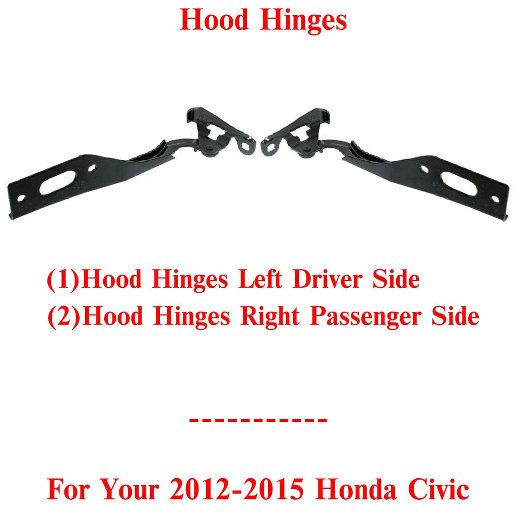 Set of 2 Hood Hinges Left Driver & Right Passenger Side For 2012 - 15 Honda Civic - US AUTO PARTS PLUS