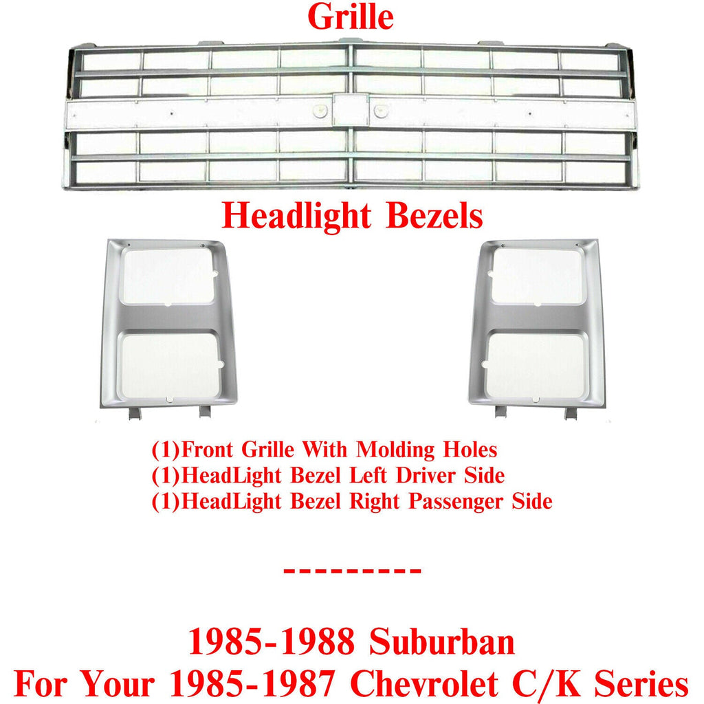 Silver Grille & Headlight Bezels For 85 - 88 Suburban / 85 - 87 Chevrolet C/K Series - US AUTO PARTS PLUS