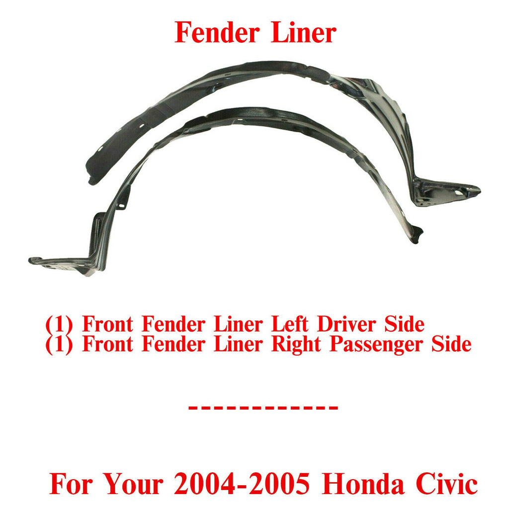 Splash Shield Fender Liner Left & Right Side For 2004 - 2005 Honda Civic - US AUTO PARTS PLUS